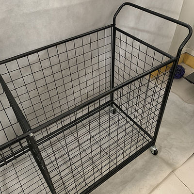 Giá trưng bày siêu thị bằng kim loại có thể tháo rời màu đen có bánh xe