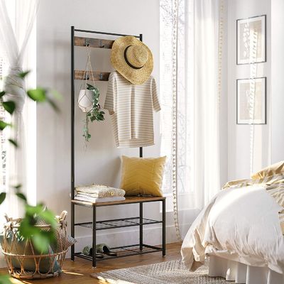 Giá đỡ áo khoác thông minh với bộ tổ chức ghế dài 3 trong 1 Cây hội trường chức năng
